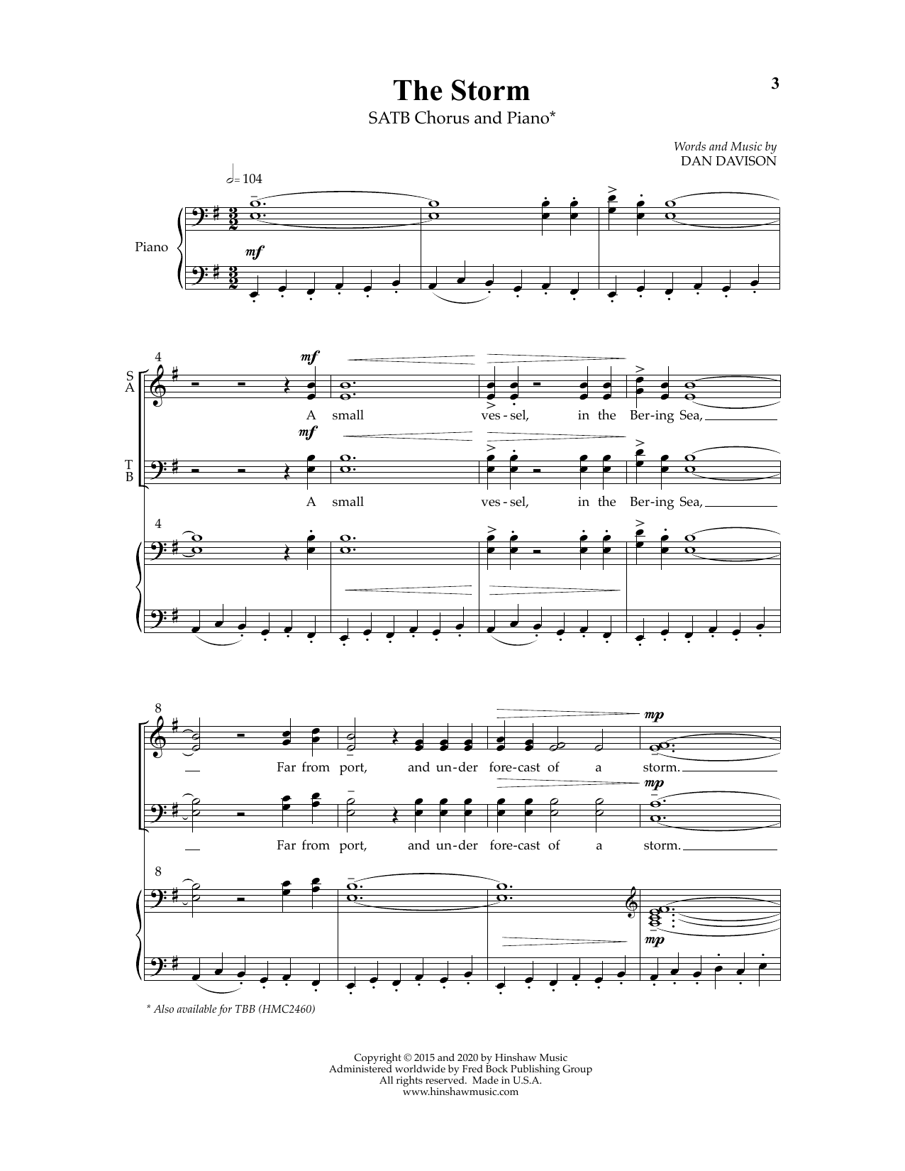Dan Davison The Storm sheet music notes and chords arranged for SATB Choir