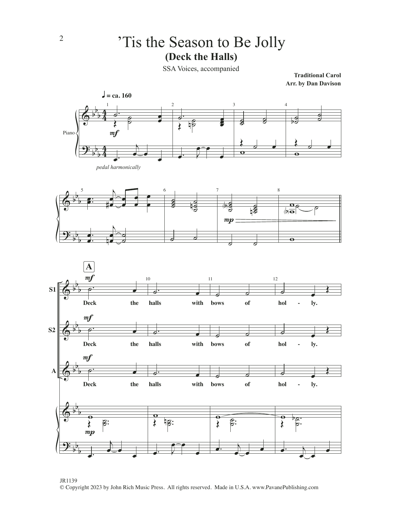 Dan Davison 'Tis The Season To Be Jolly (Deck The Halls) sheet music notes and chords arranged for SSA Choir