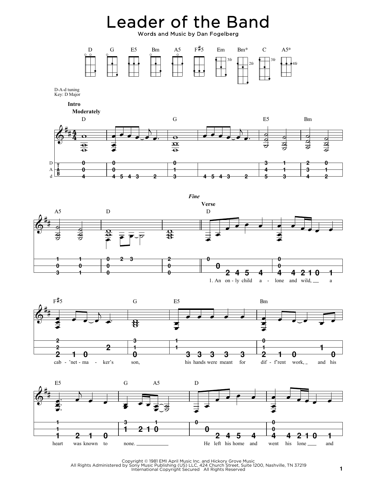 Dan Fogelberg Leader Of The Band (arr. Steven B. Eulberg) sheet music notes and chords arranged for Dulcimer