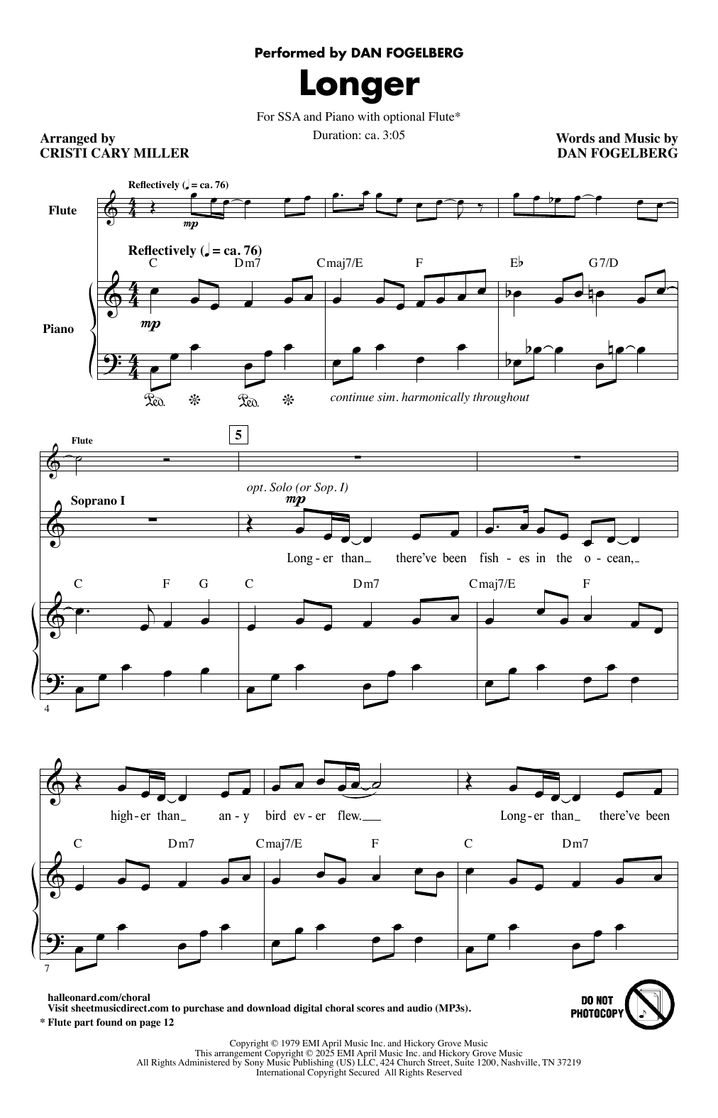 Dan Fogelberg Longer (arr. Cristi Cary Miller) sheet music notes and chords arranged for SSA Choir