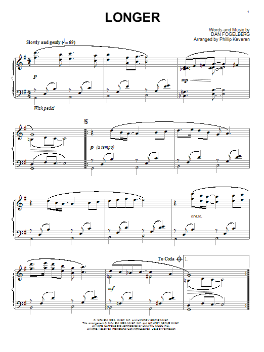 Dan Fogelberg Longer (arr. Phillip Keveren) sheet music notes and chords arranged for Piano Solo