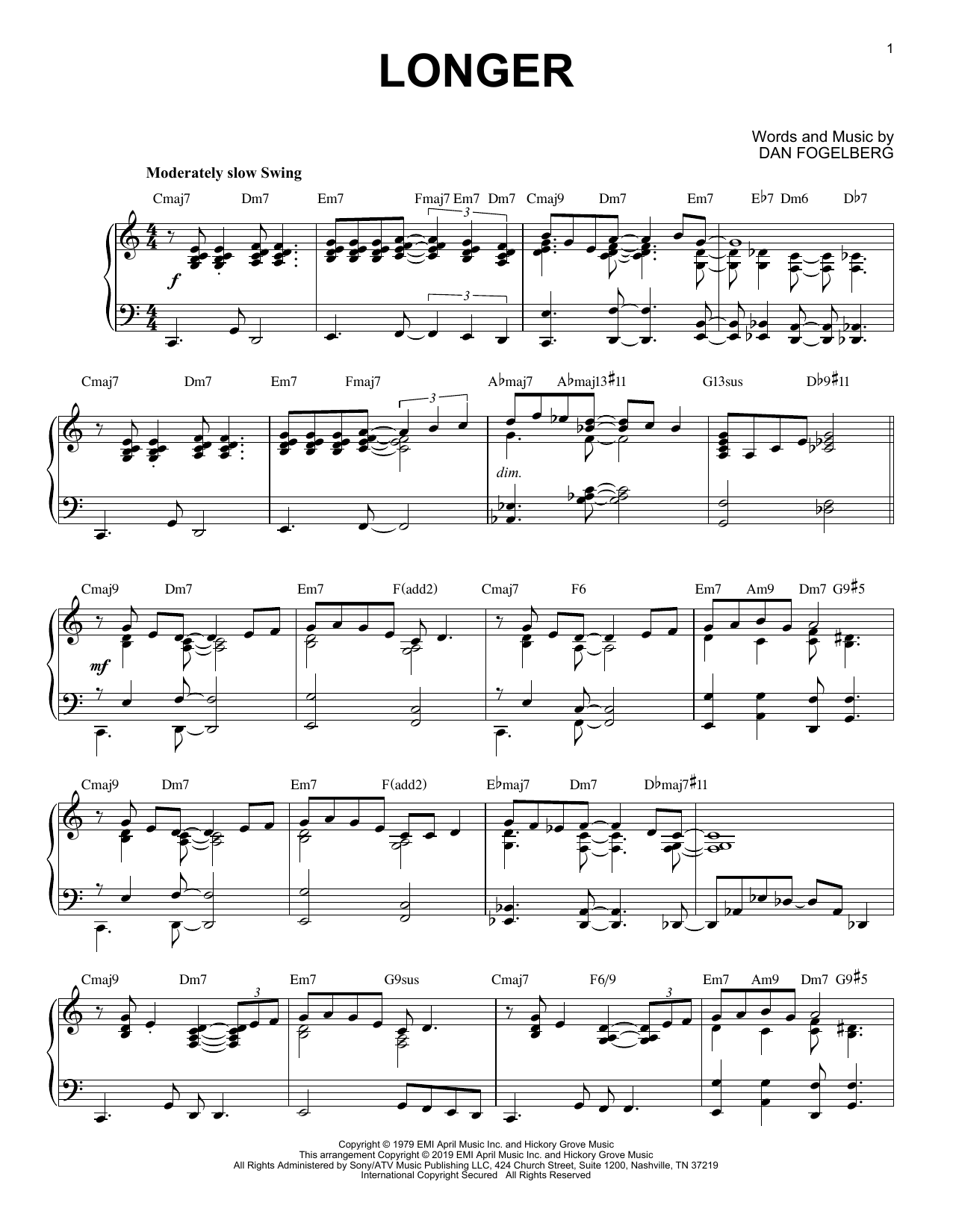 Dan Fogelberg Longer [Jazz version] sheet music notes and chords arranged for Piano Solo