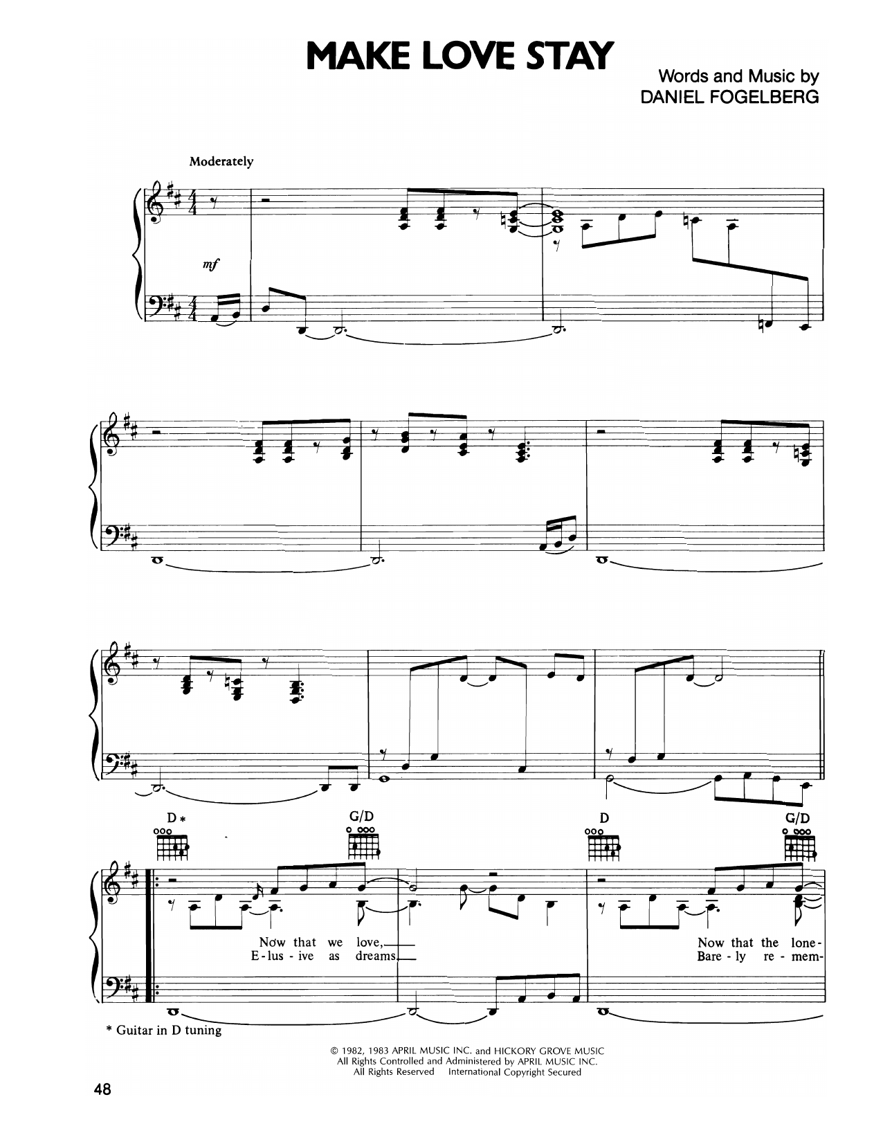 Dan Fogelberg Make Love Stay sheet music notes and chords arranged for Piano, Vocal & Guitar Chords (Right-Hand Melody)
