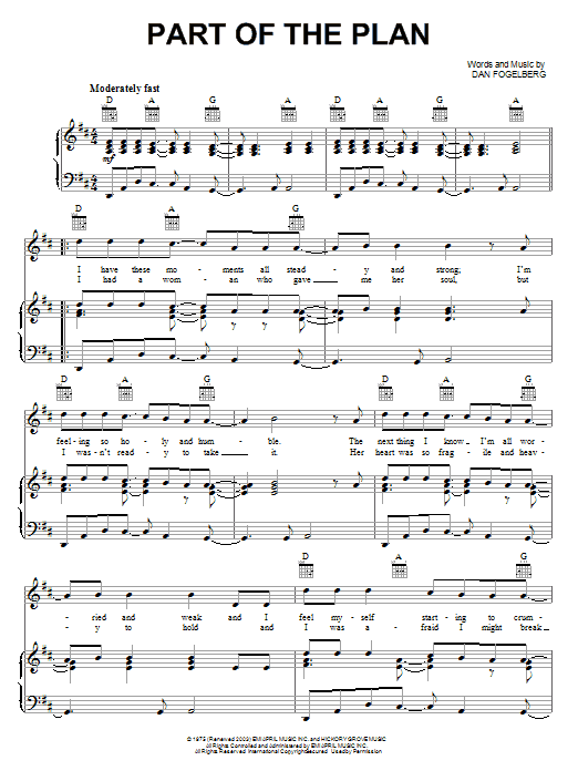 Dan Fogelberg Part Of The Plan sheet music notes and chords arranged for Piano, Vocal & Guitar Chords (Right-Hand Melody)