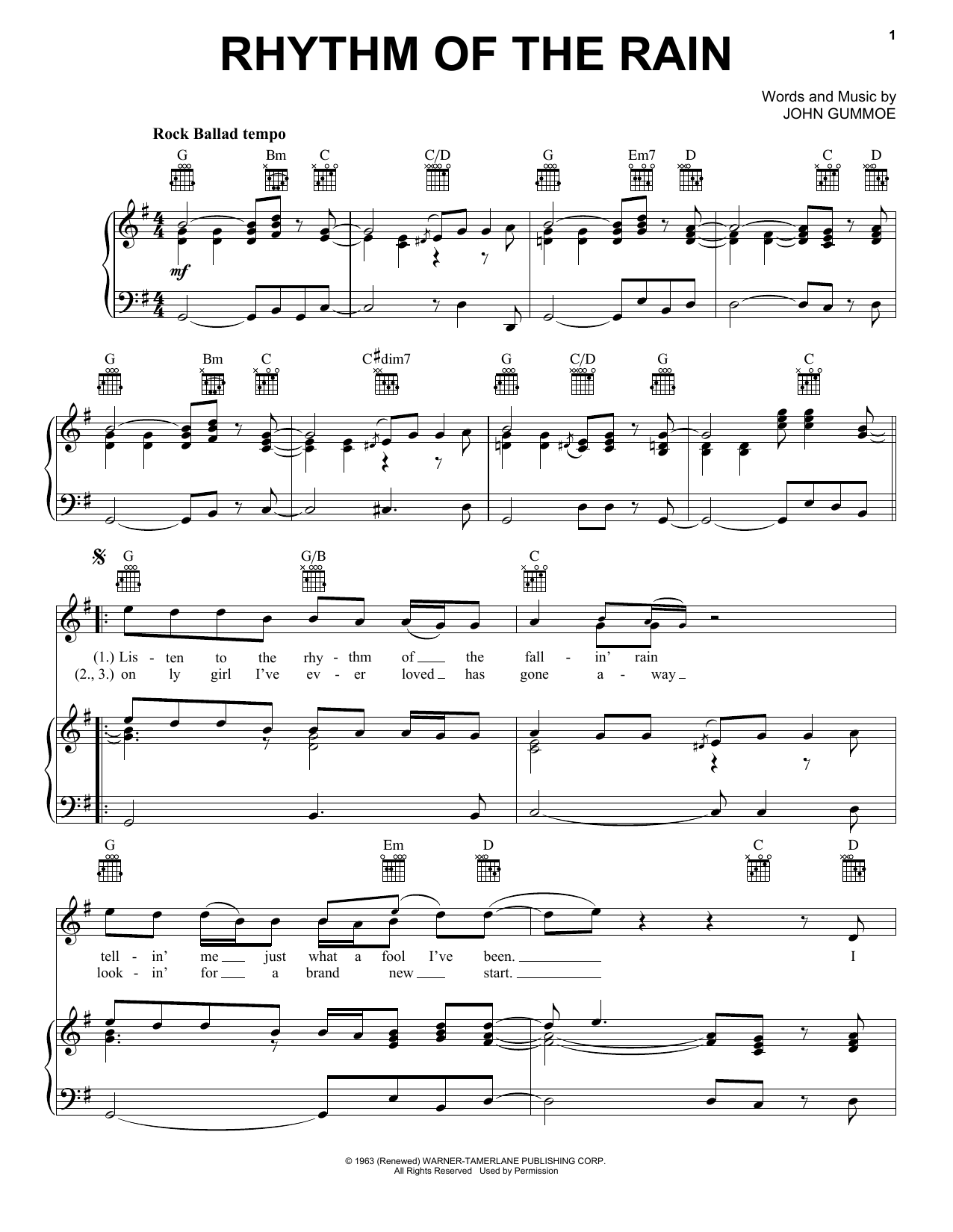 Dan Fogelberg Rhythm Of The Rain sheet music notes and chords arranged for Piano, Vocal & Guitar Chords (Right-Hand Melody)