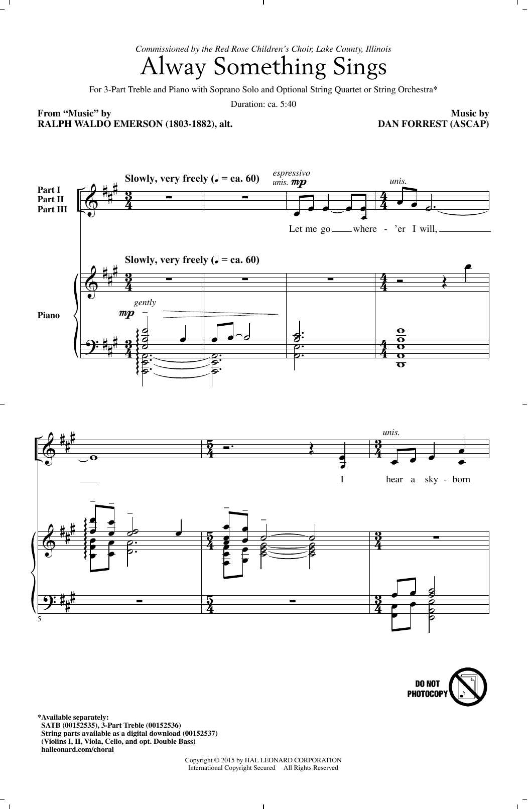 Dan Forrest Alway Something Sings sheet music notes and chords arranged for 3-Part Treble Choir