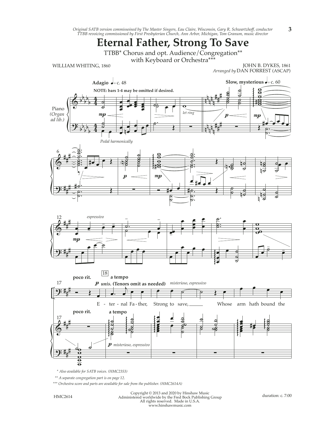 Dan Forrest Eternal Father, Strong To Save sheet music notes and chords arranged for TTBB Choir