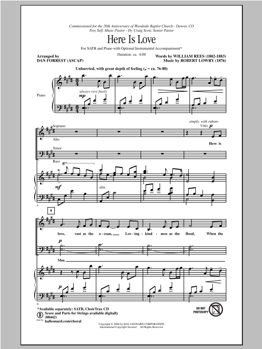 Dan Forrest Here Is Love sheet music notes and chords arranged for SATB Choir