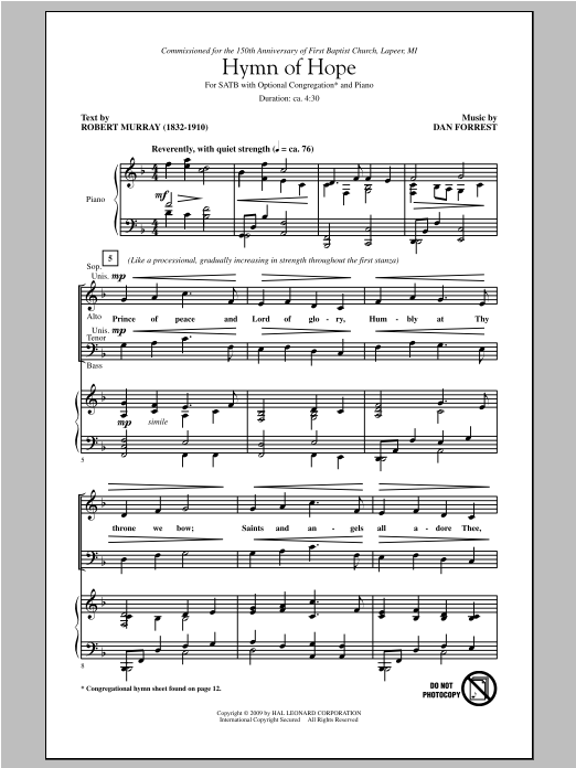 Dan Forrest Hymn Of Hope sheet music notes and chords arranged for SATB Choir