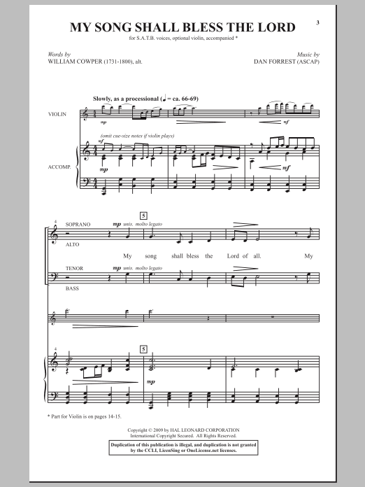 Dan Forrest My Song Shall Bless The Lord sheet music notes and chords arranged for SATB Choir