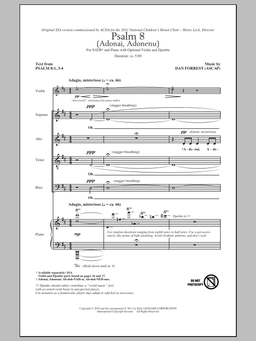 Dan Forrest Psalm 8 (Adonai, Adonenu) sheet music notes and chords arranged for SSA Choir