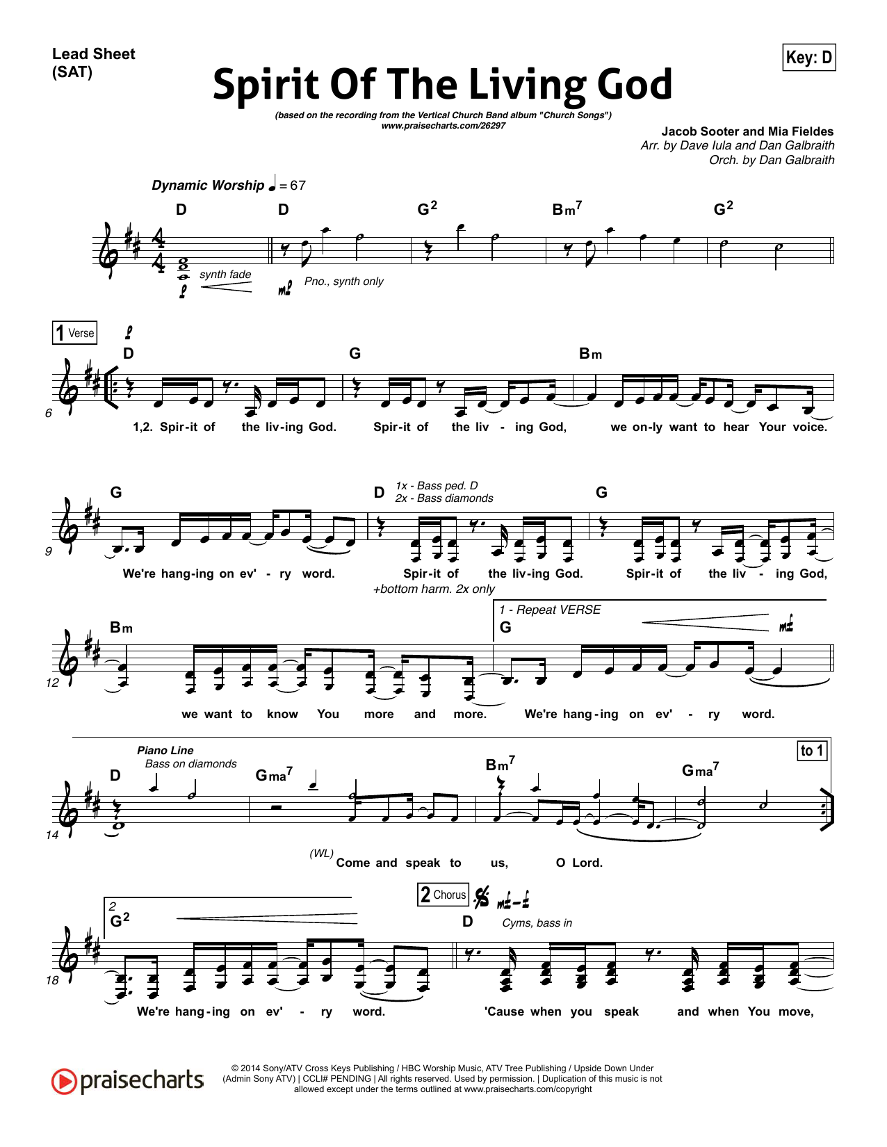 Dan Galbraith / Dave Iula Spirit of the Living God sheet music notes and chords arranged for Lead Sheet / Fake Book