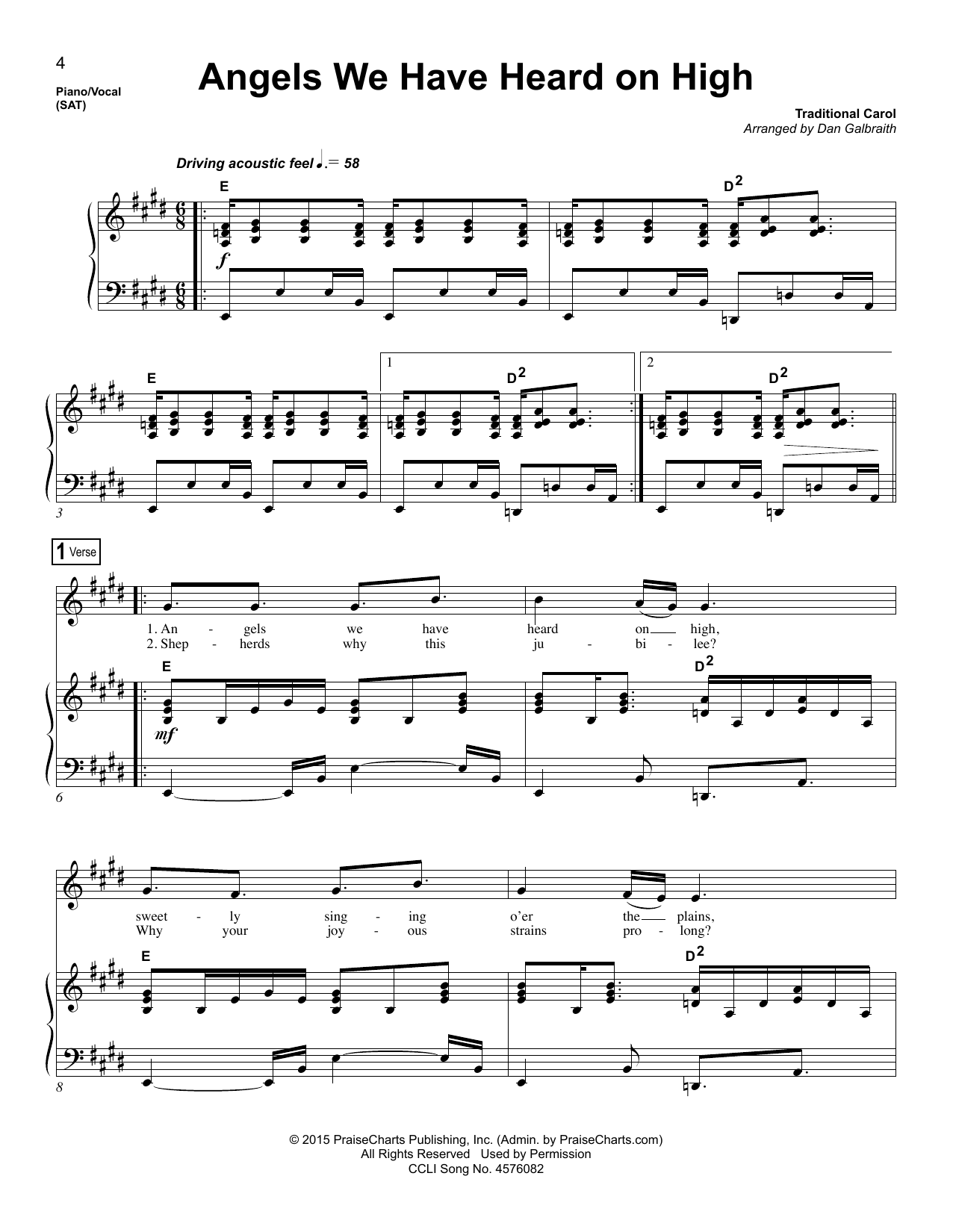 Dan Galbraith Angels We Have Heard On High sheet music notes and chords arranged for Piano & Vocal