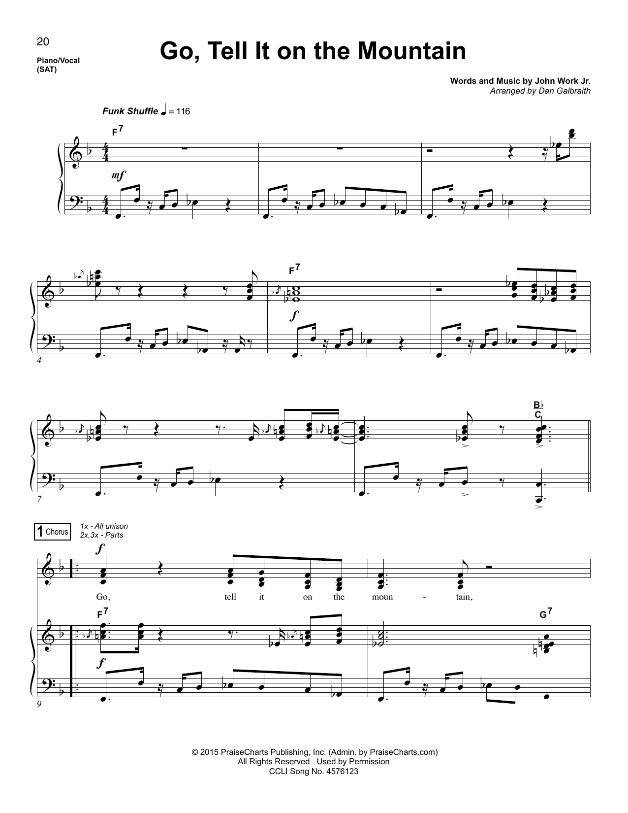 Dan Galbraith Go, Tell It On The Mountain sheet music notes and chords arranged for Piano & Vocal