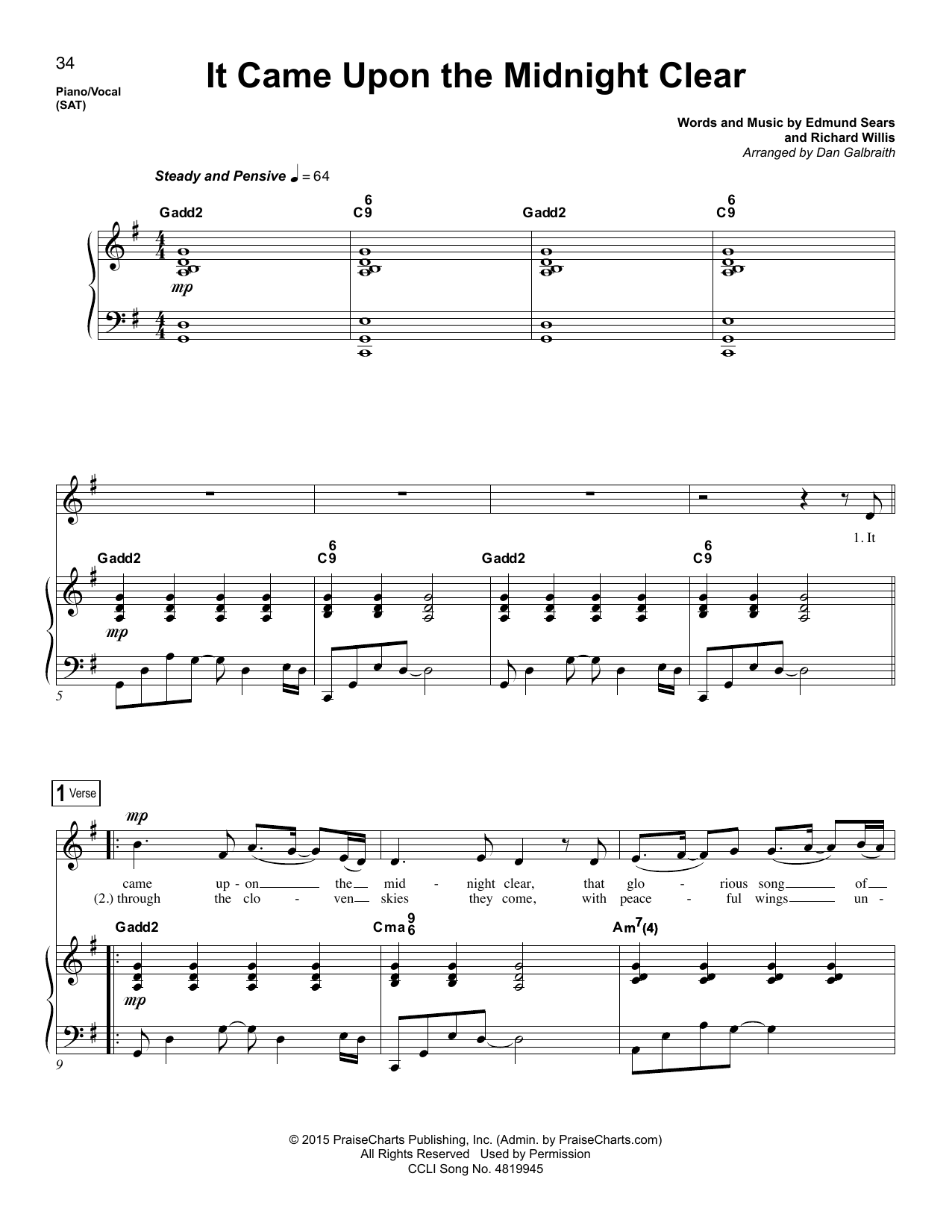 Dan Galbraith It Came Upon The Midnight Clear sheet music notes and chords arranged for Piano & Vocal