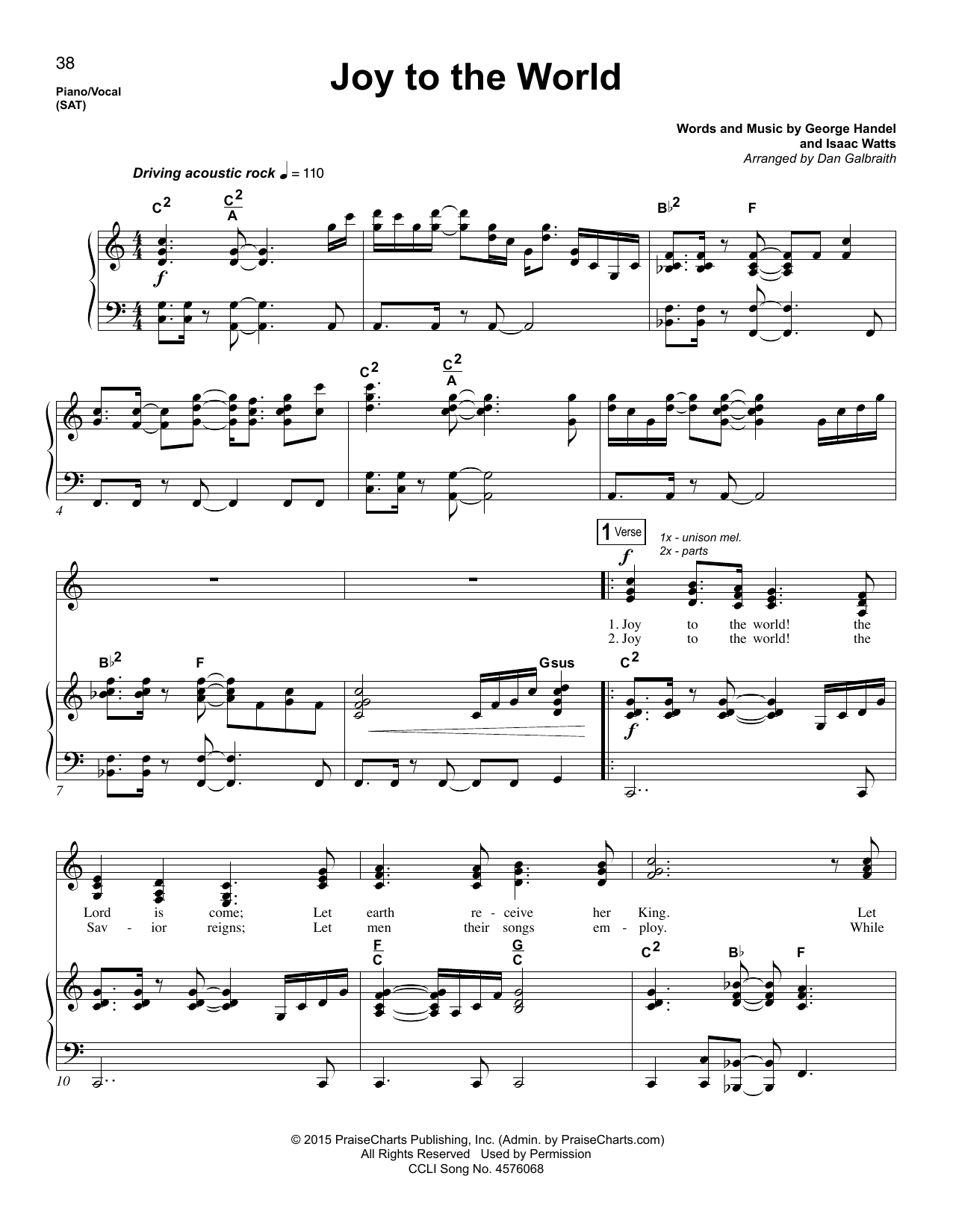 Dan Galbraith Joy To The World sheet music notes and chords arranged for Piano & Vocal