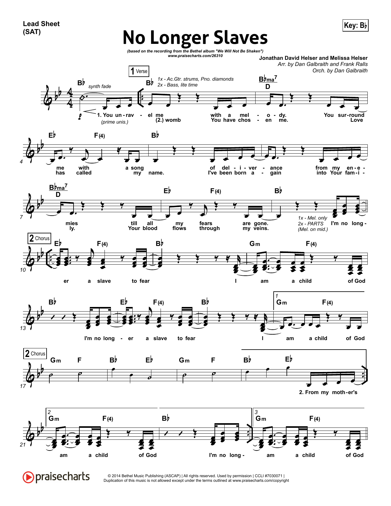 Dan Galbraith No Longer Slaves sheet music notes and chords arranged for Lead Sheet / Fake Book