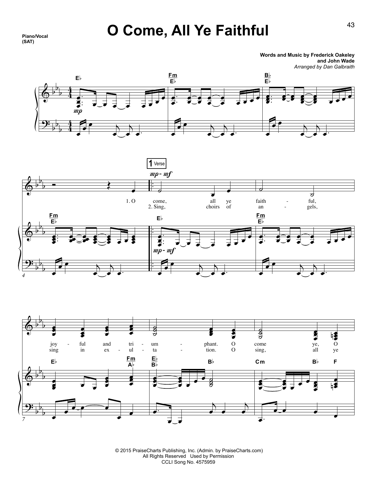 Dan Galbraith O Come, All Ye Faithful sheet music notes and chords arranged for Piano & Vocal