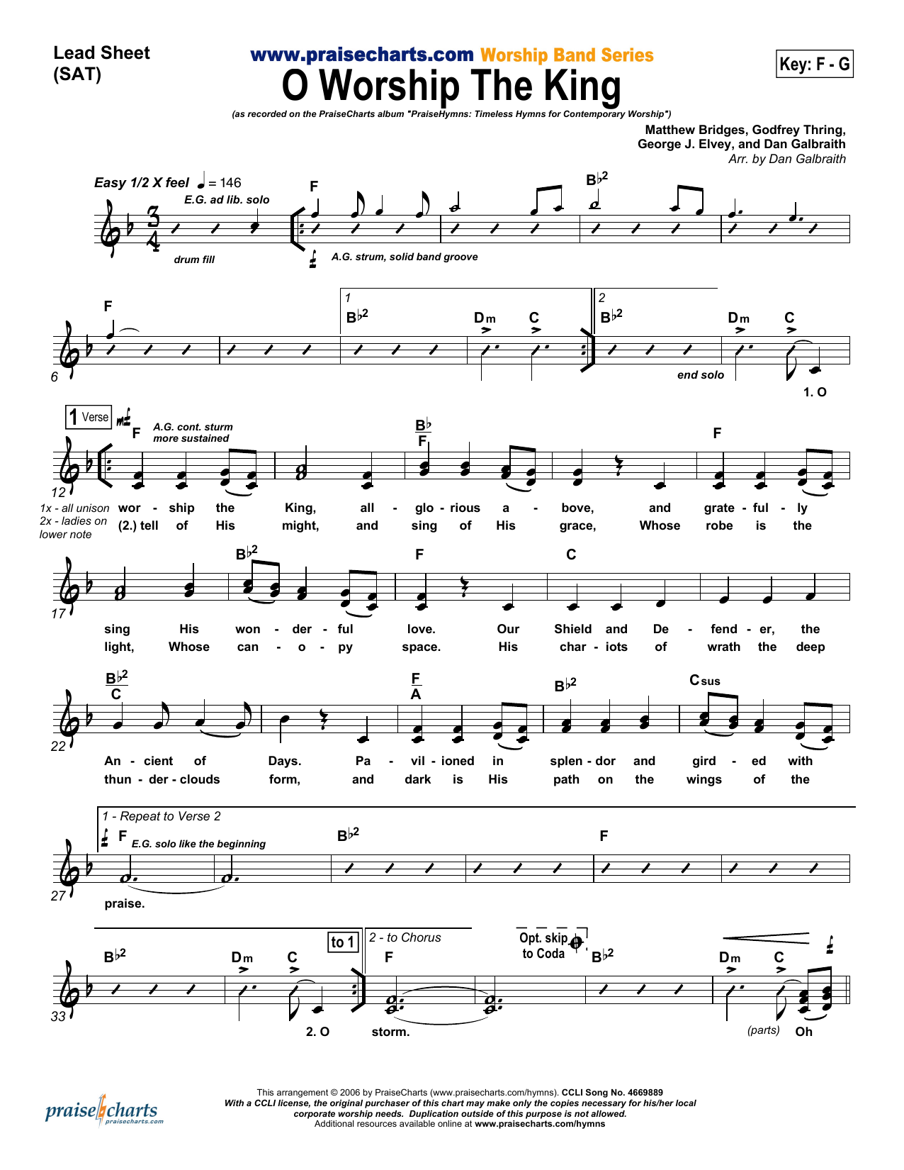 Dan Galbraith O Worship the King sheet music notes and chords arranged for Lead Sheet / Fake Book
