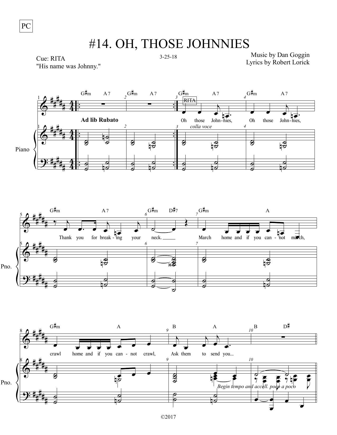 Dan Goggin & Robert Lorick Oh, Those Johnnies (from Johnny Manhattan: A New Musical) sheet music notes and chords arranged for Piano & Vocal