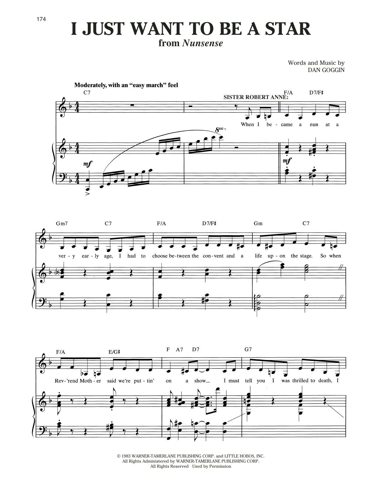 Dan Goggin I Just Want To Be A Star (from Nunsense) sheet music notes and chords arranged for Piano & Vocal