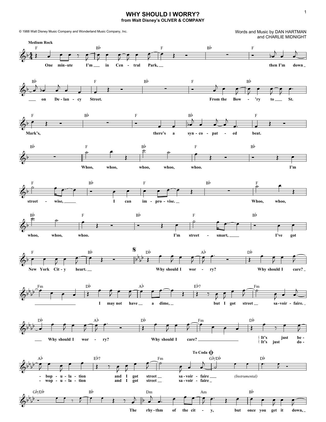 Dan Hartman Why Should I Worry? sheet music notes and chords arranged for Lead Sheet / Fake Book
