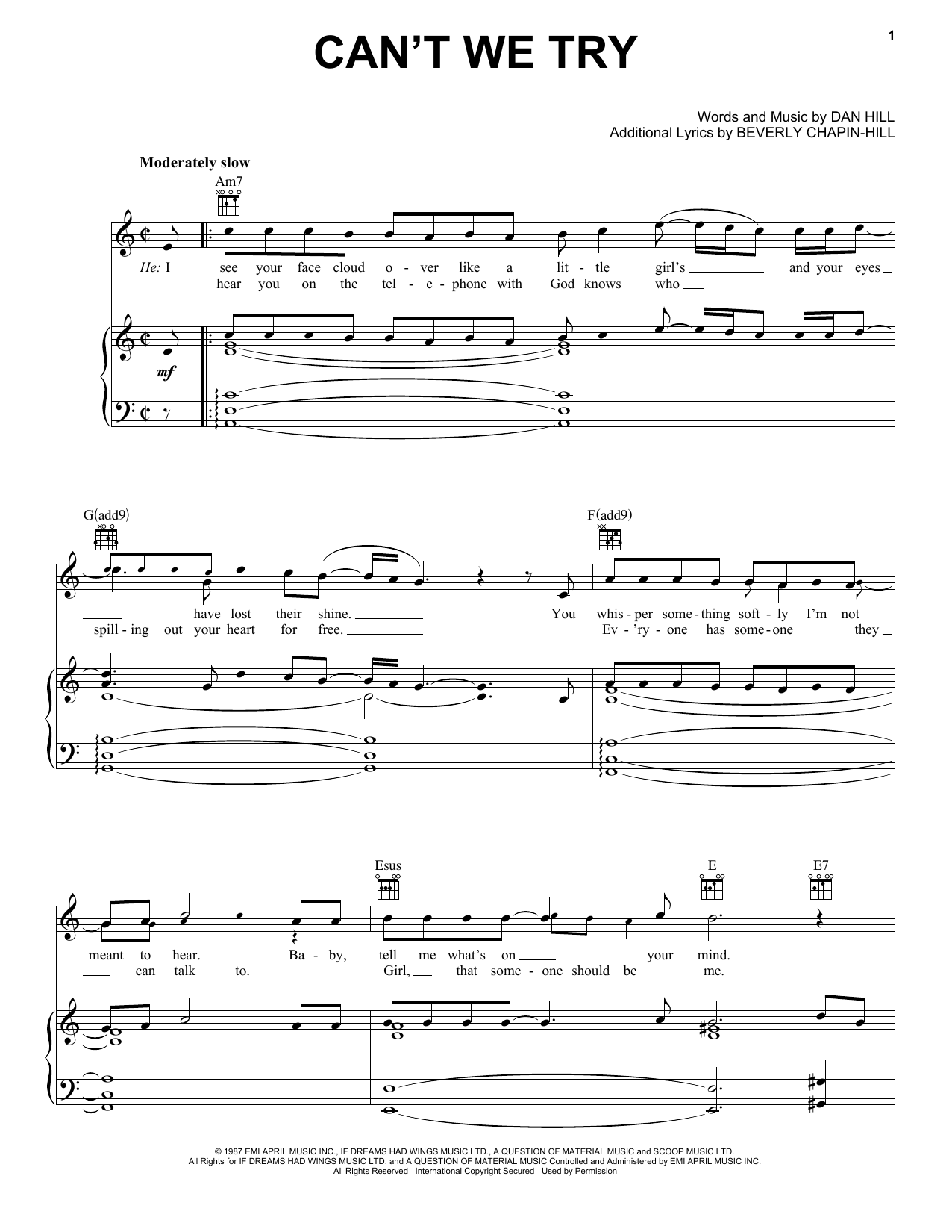 Dan Hill & Vonda Sheppard Can't We Try sheet music notes and chords arranged for Piano, Vocal & Guitar Chords (Right-Hand Melody)