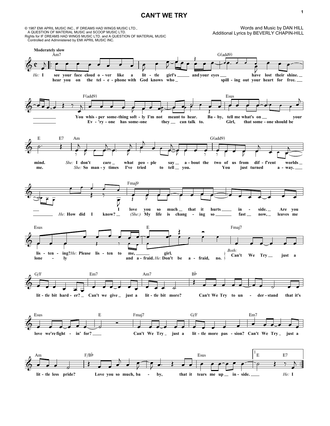 Dan Hill Can't We Try sheet music notes and chords arranged for Lead Sheet / Fake Book