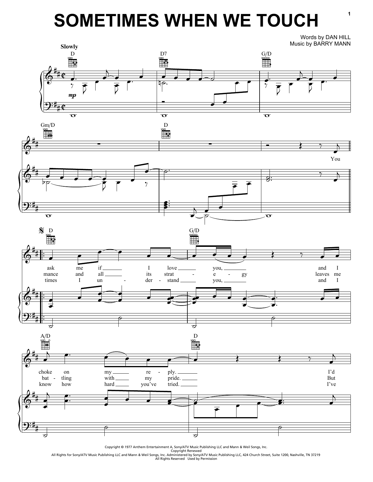 Dan Hill Sometimes When We Touch sheet music notes and chords arranged for Lead Sheet / Fake Book