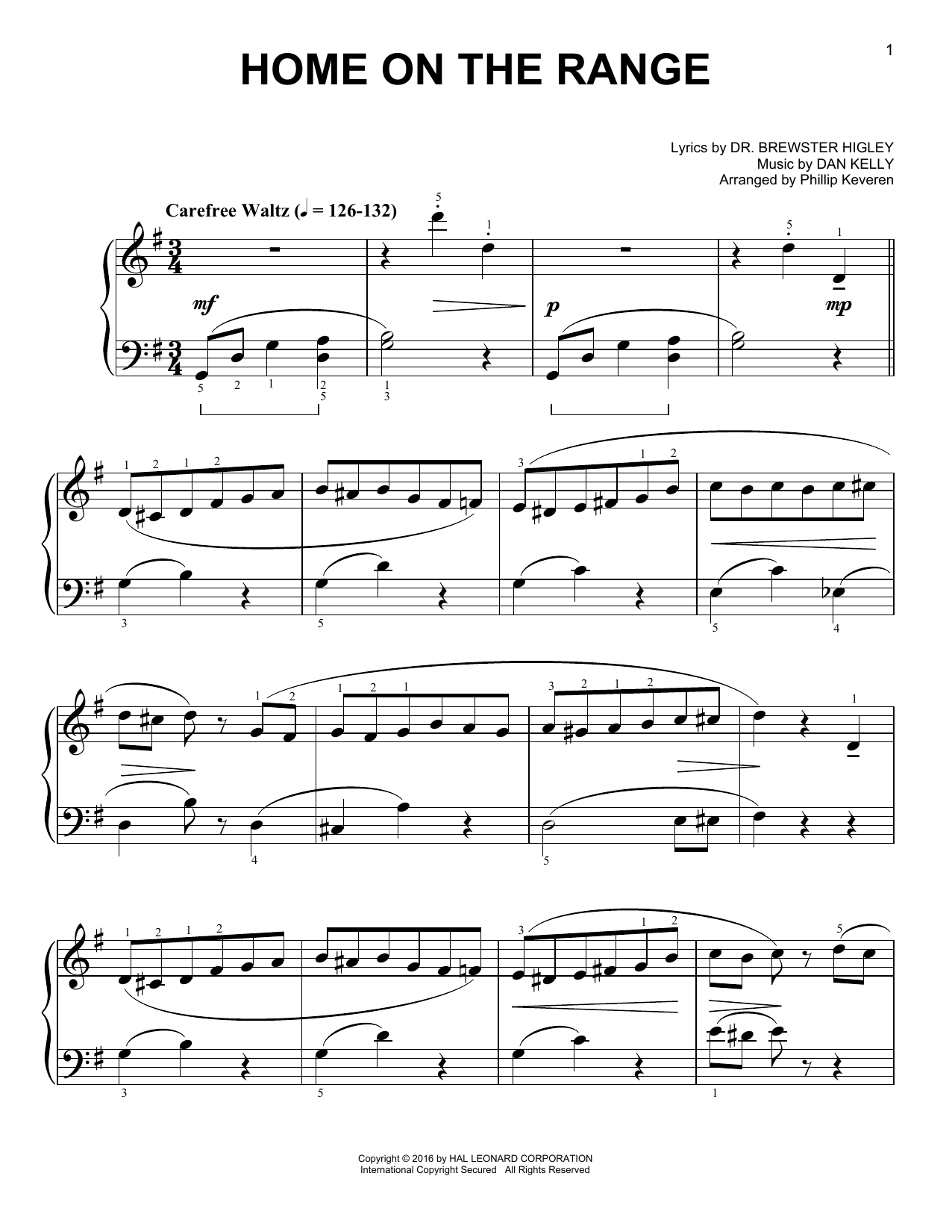 Dan Kelly Home On The Range [Classical version] (arr. Phillip Keveren) sheet music notes and chords arranged for Easy Piano