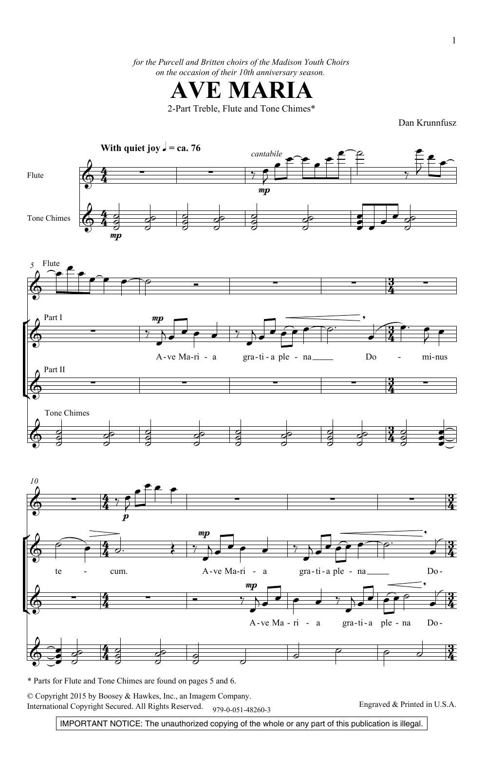 Dan Krunnfusz Ave Maria sheet music notes and chords arranged for 2-Part Choir
