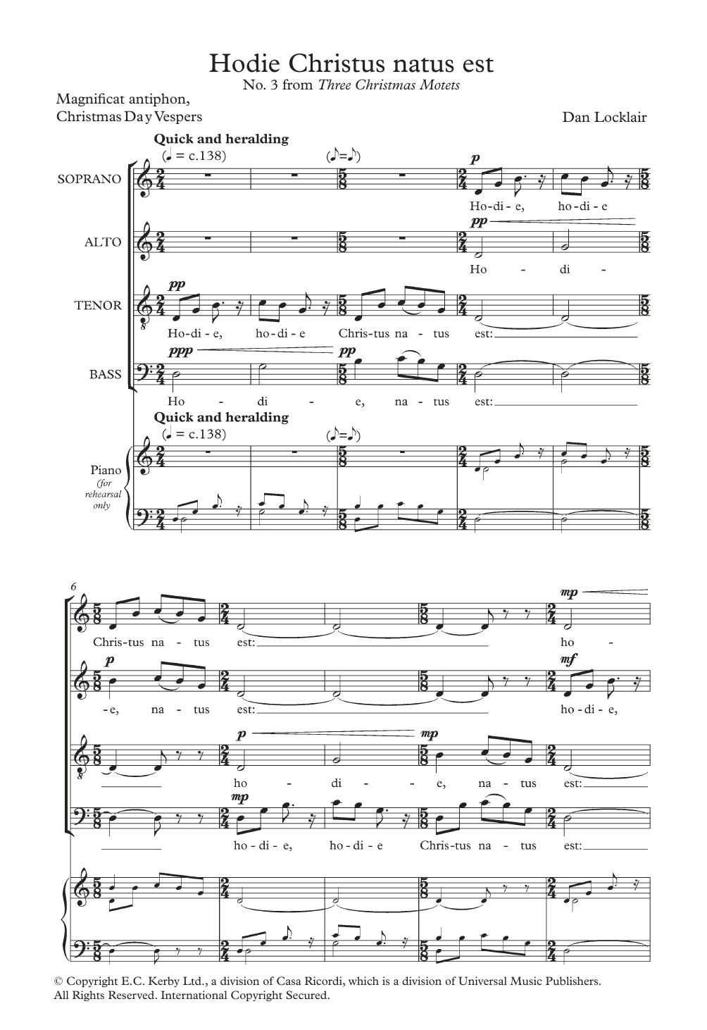 Dan Locklair Hodie Christus Natus Est sheet music notes and chords arranged for SATB Choir