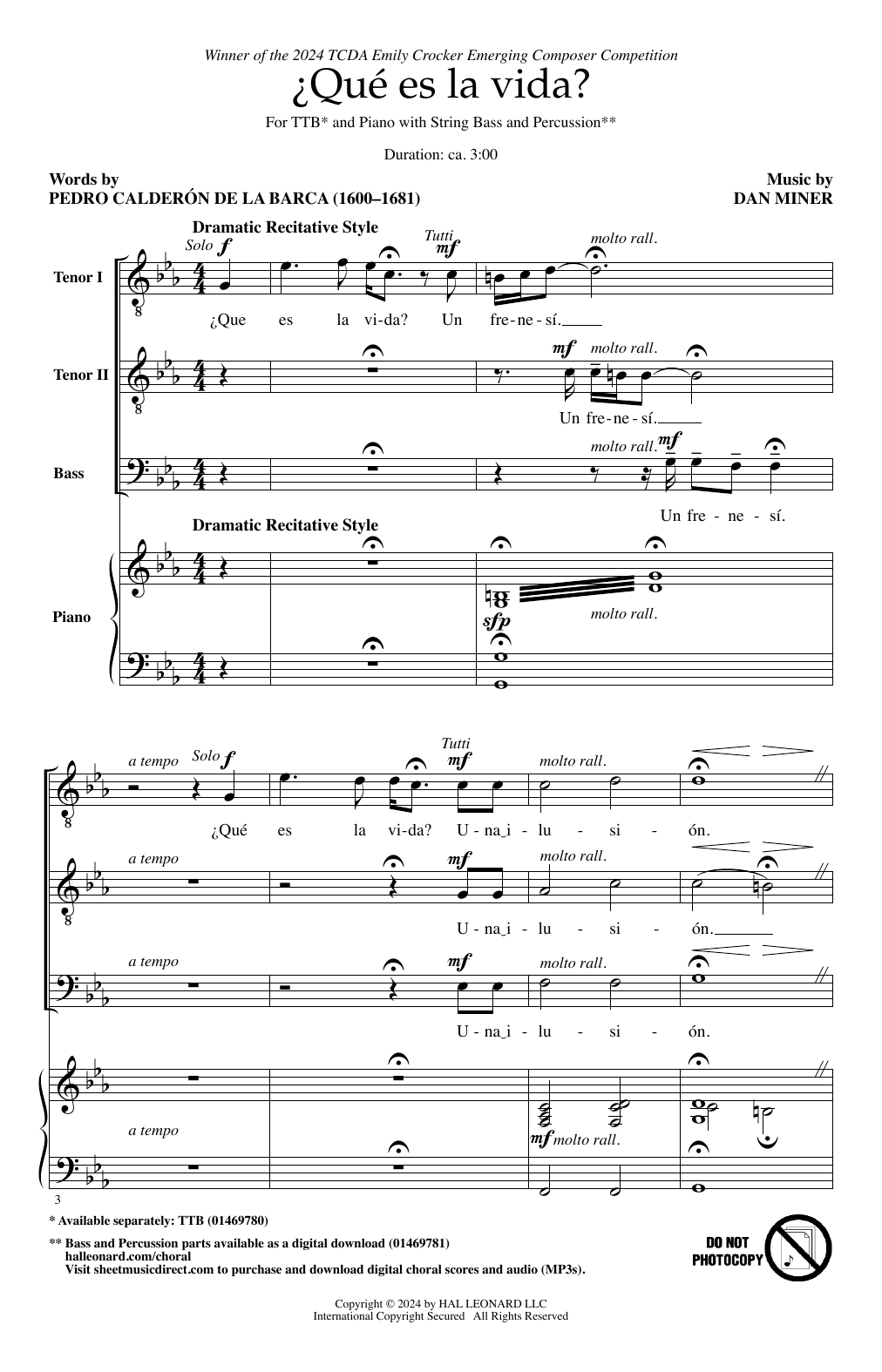 Dan Miner ¿Qué Es La Vida? sheet music notes and chords arranged for Choir