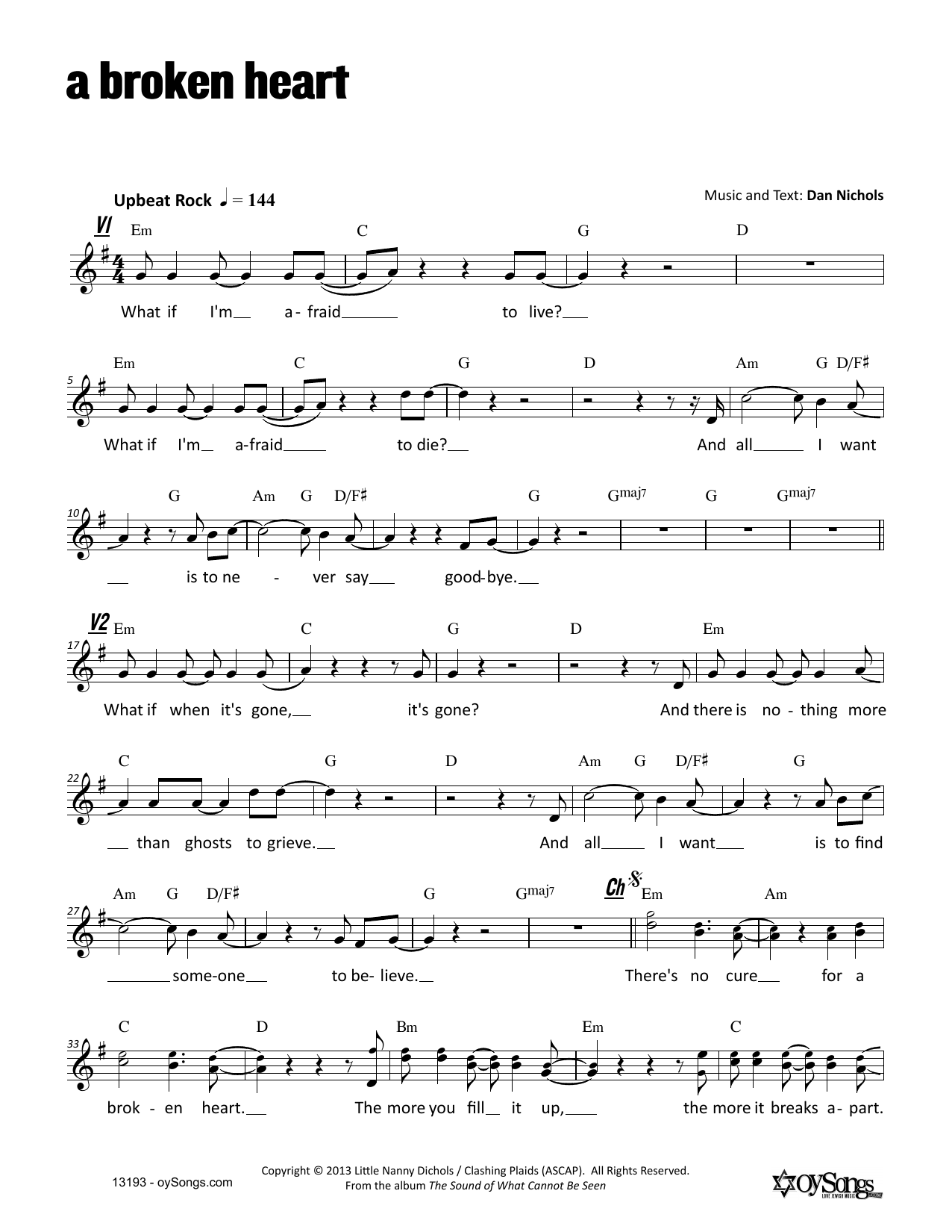 Dan Nichols A Broken Heart sheet music notes and chords arranged for Lead Sheet / Fake Book