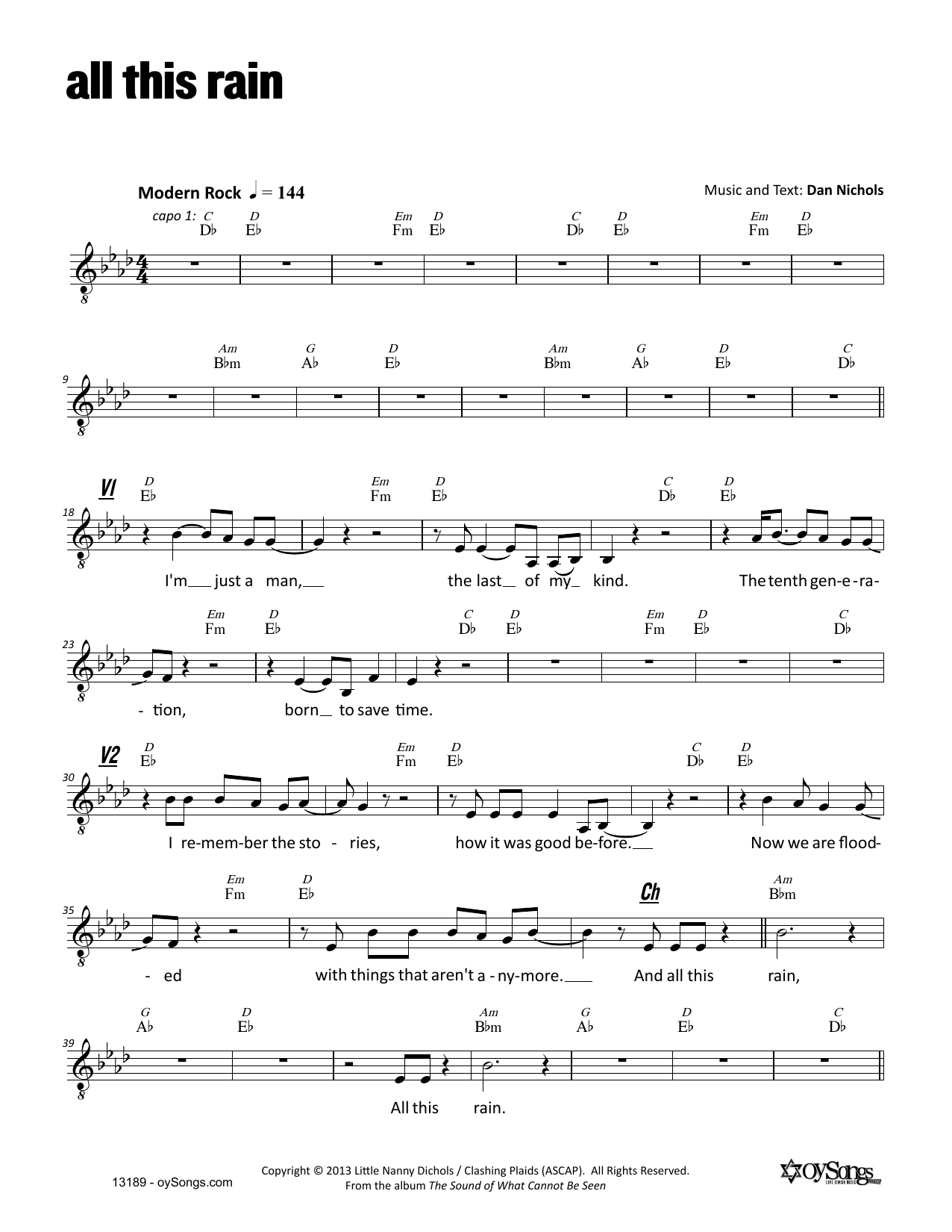 Dan Nichols All This Rain sheet music notes and chords arranged for Lead Sheet / Fake Book