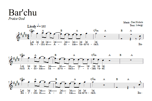 Dan Nichols Bar'chu sheet music notes and chords arranged for Lead Sheet / Fake Book