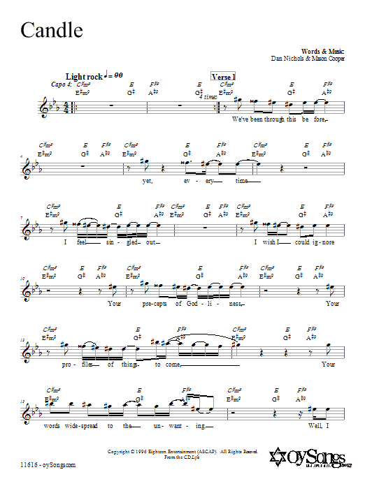 Dan Nichols Candle sheet music notes and chords arranged for Lead Sheet / Fake Book