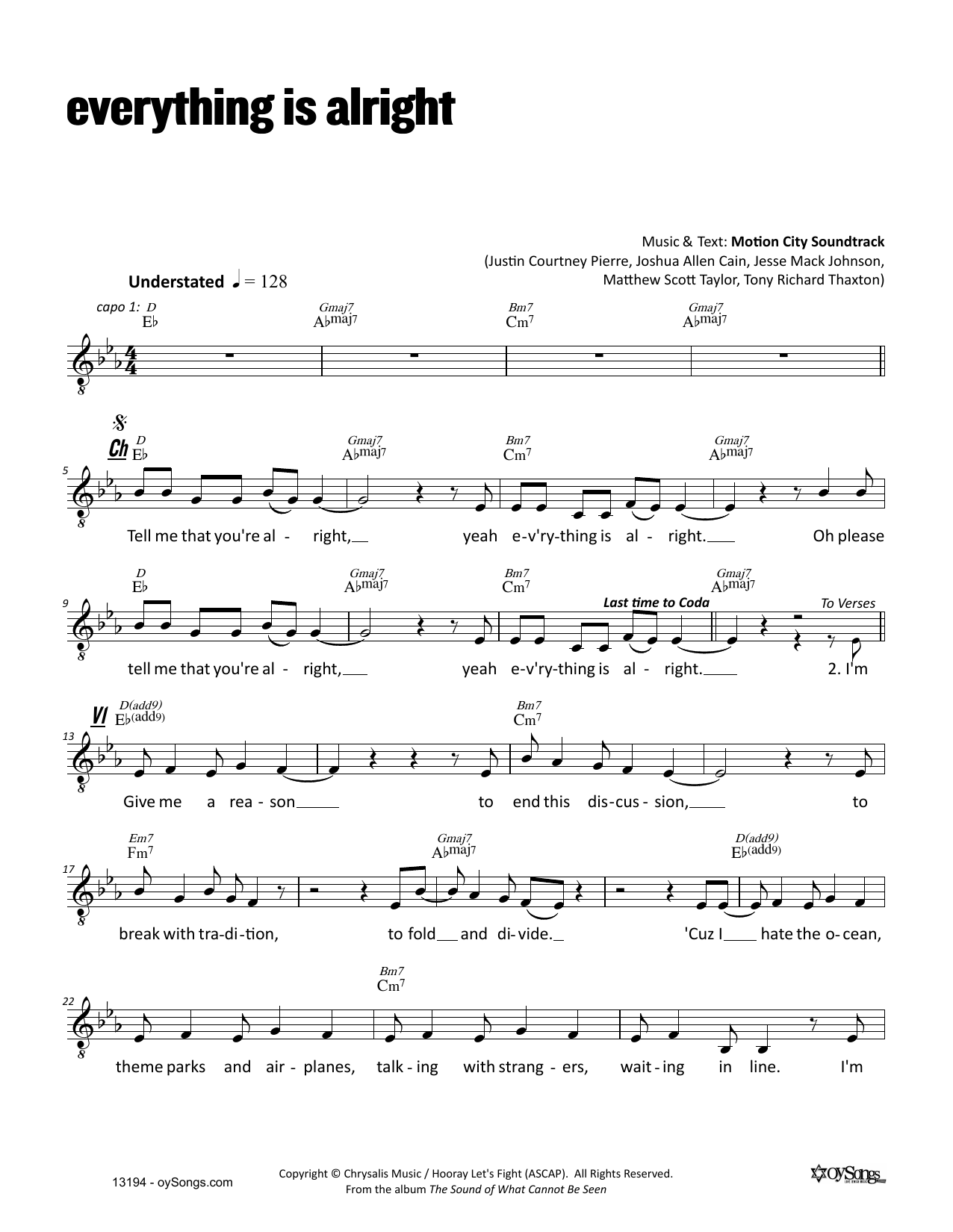 Dan Nichols Everything Is Alright sheet music notes and chords arranged for Lead Sheet / Fake Book