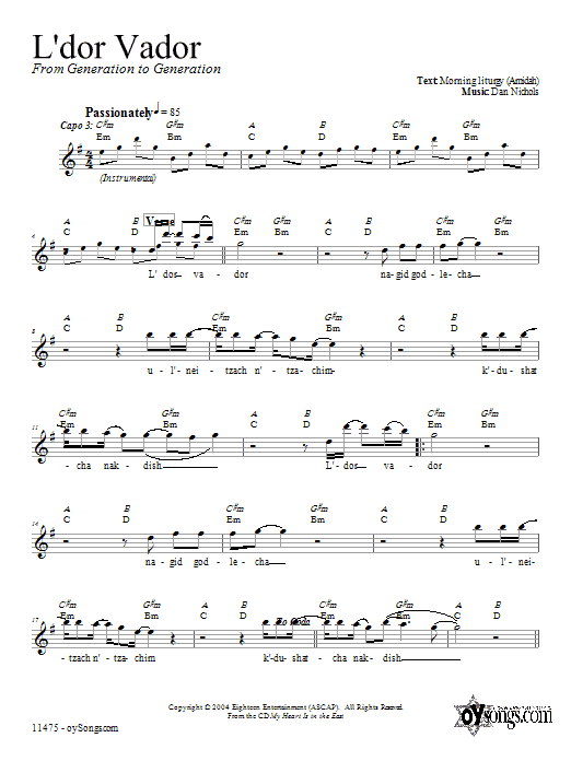Dan Nichols L'dor Vador sheet music notes and chords arranged for Lead Sheet / Fake Book