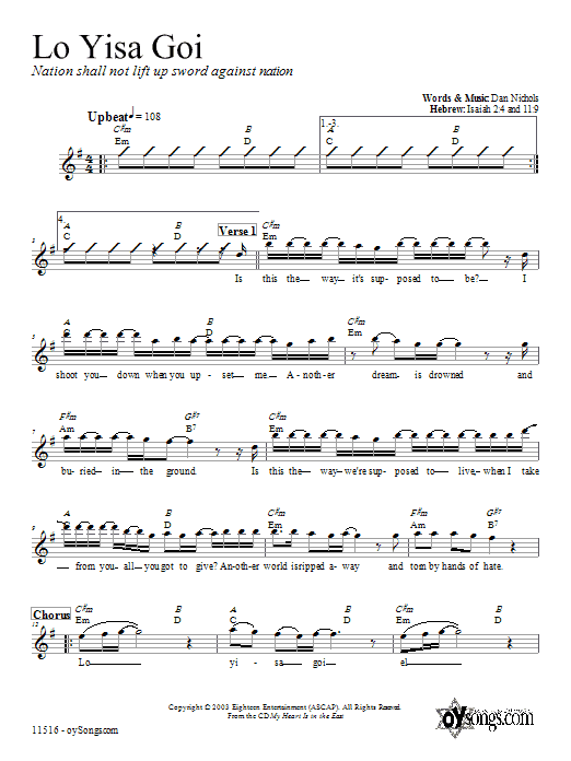 Dan Nichols Lo Yisa Goi sheet music notes and chords arranged for Lead Sheet / Fake Book