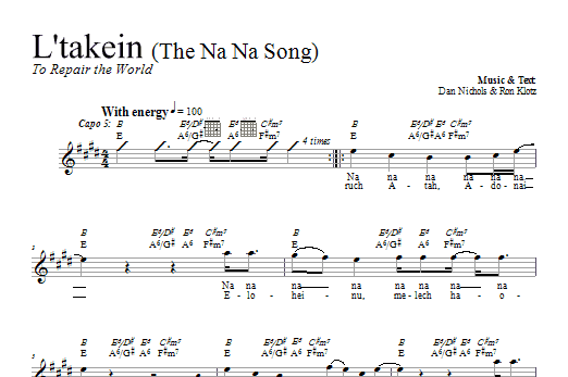 Dan Nichols L'takein (The Na Na Song) sheet music notes and chords arranged for Lead Sheet / Fake Book