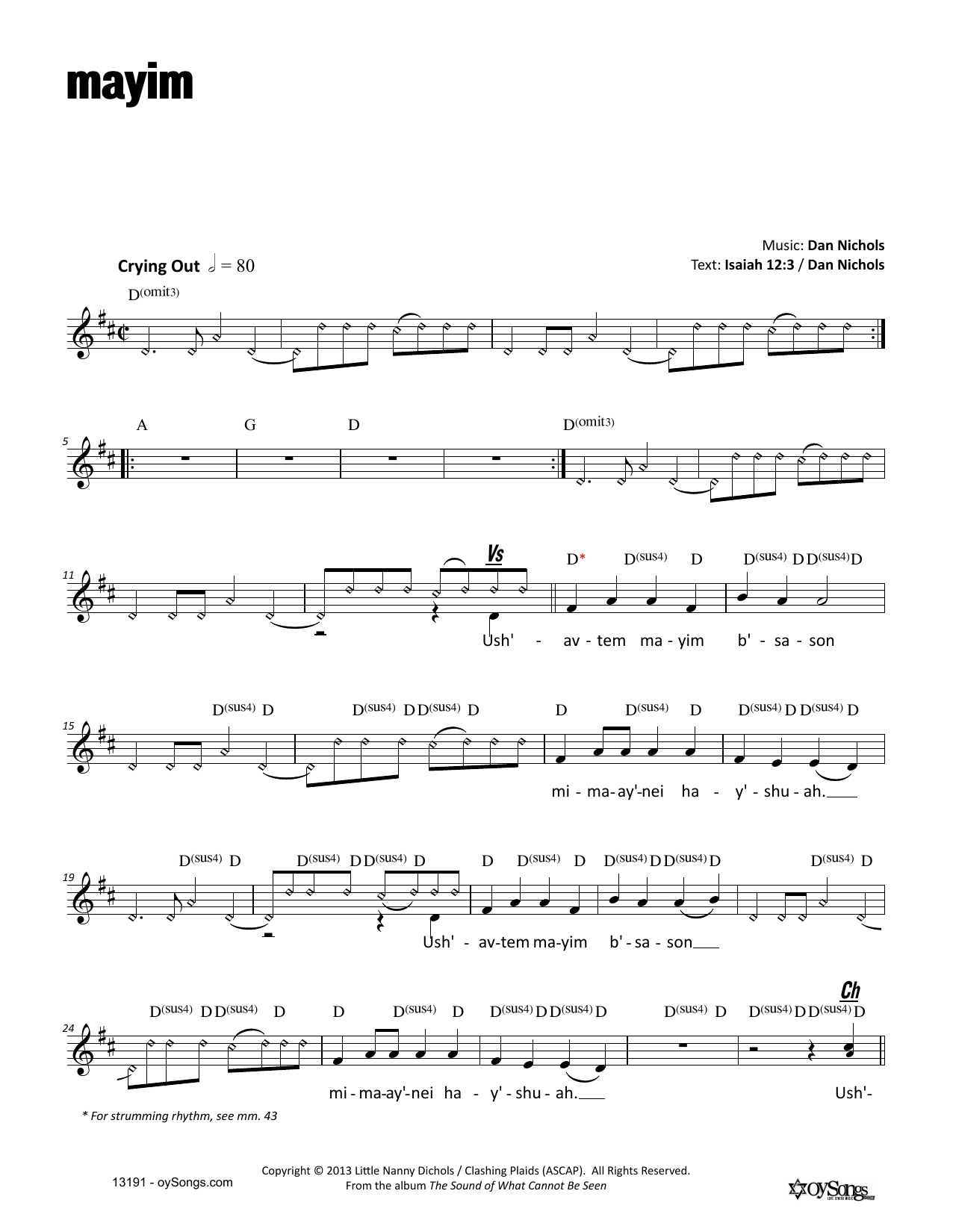 Dan Nichols Mayim sheet music notes and chords arranged for Lead Sheet / Fake Book