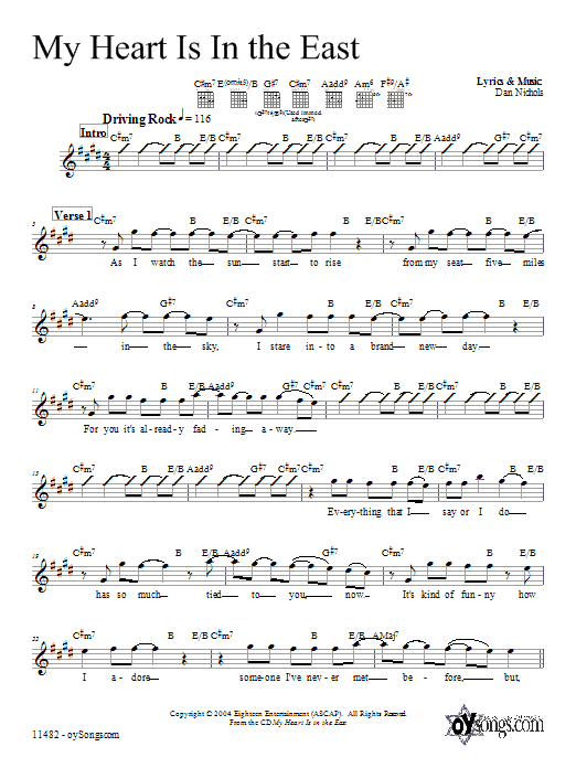 Dan Nichols My Heart Is In the East sheet music notes and chords arranged for Lead Sheet / Fake Book