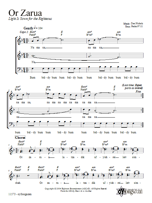 Dan Nichols Or Zarua sheet music notes and chords arranged for Lead Sheet / Fake Book