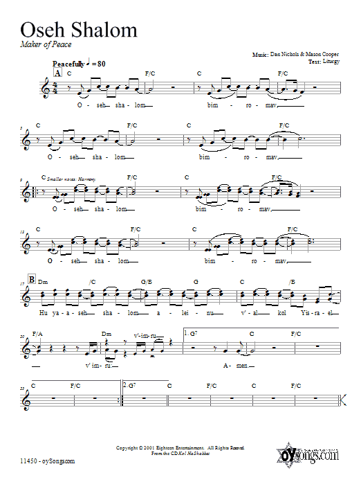 Dan Nichols Oseh Shalom sheet music notes and chords arranged for Lead Sheet / Fake Book