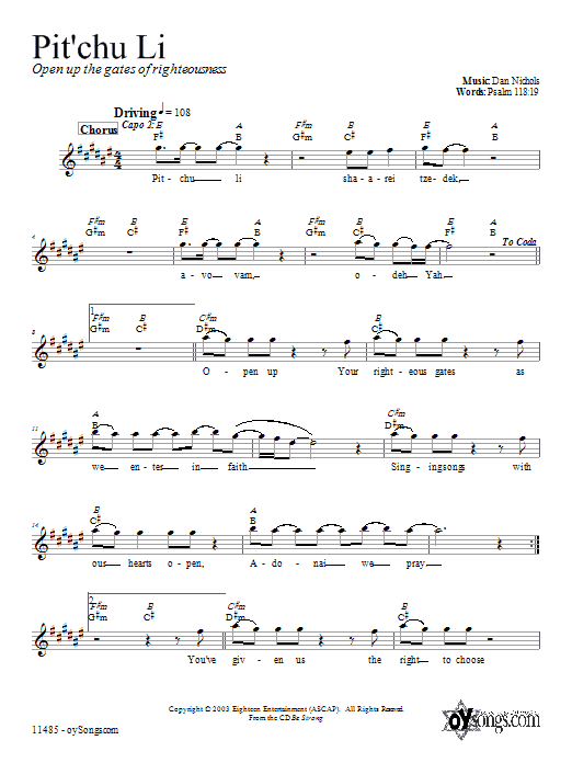 Dan Nichols Pit'chu Li sheet music notes and chords arranged for Lead Sheet / Fake Book