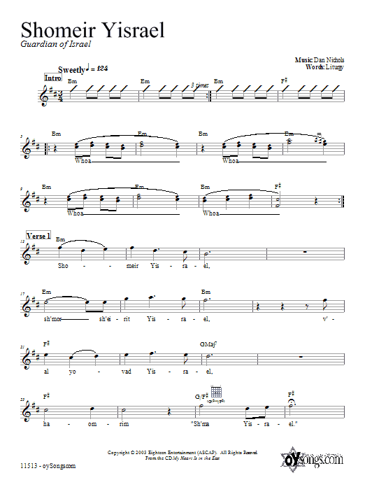 Dan Nichols Shomeir Yisrael sheet music notes and chords arranged for Lead Sheet / Fake Book