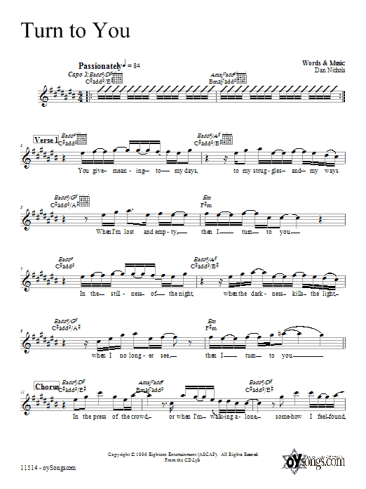 Dan Nichols Turn to You sheet music notes and chords arranged for Lead Sheet / Fake Book