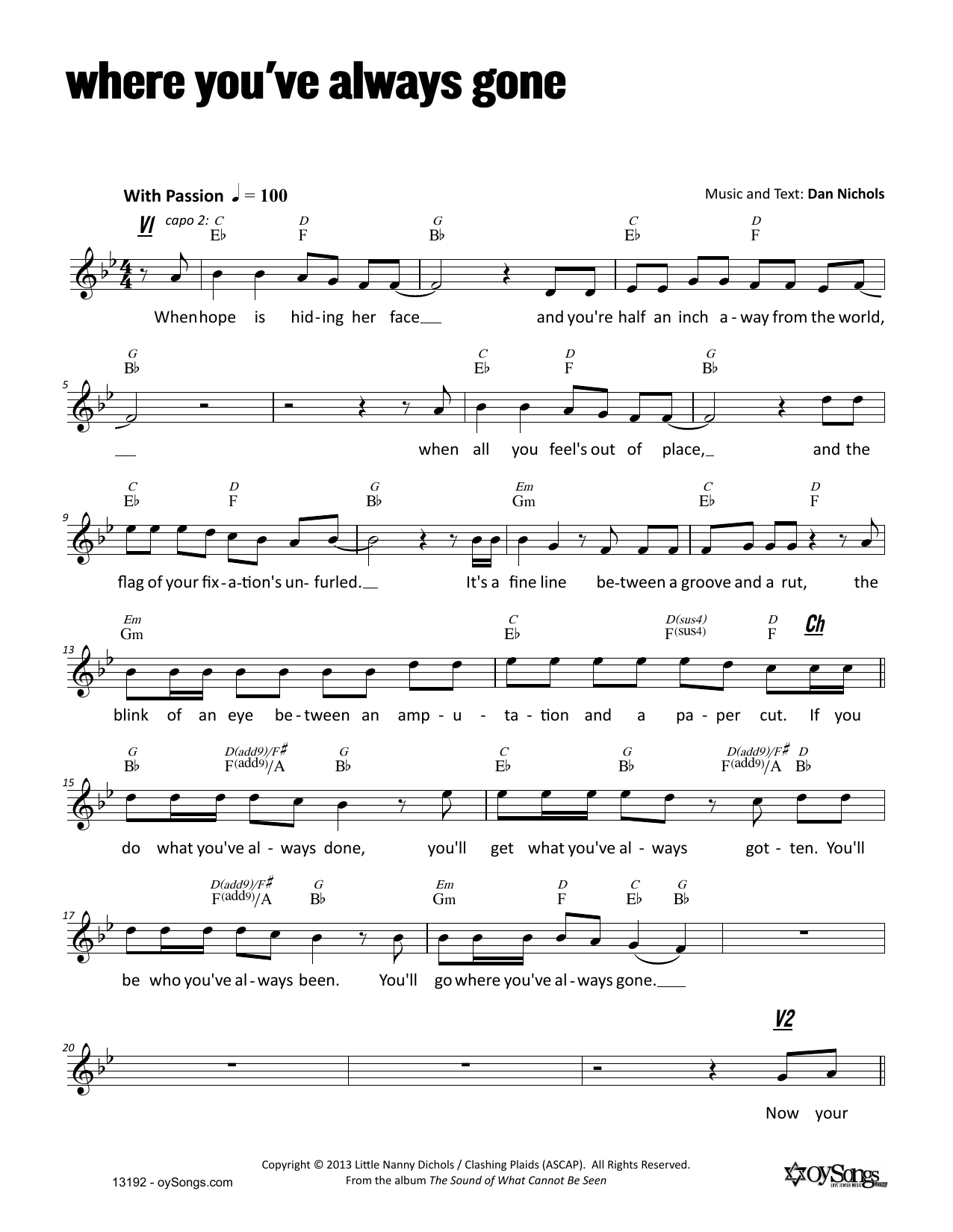 Dan Nichols Where You've Always Gone sheet music notes and chords arranged for Lead Sheet / Fake Book