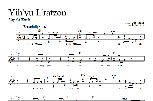 Dan Nichols Yih'yu L'ratzon sheet music notes and chords arranged for Lead Sheet / Fake Book